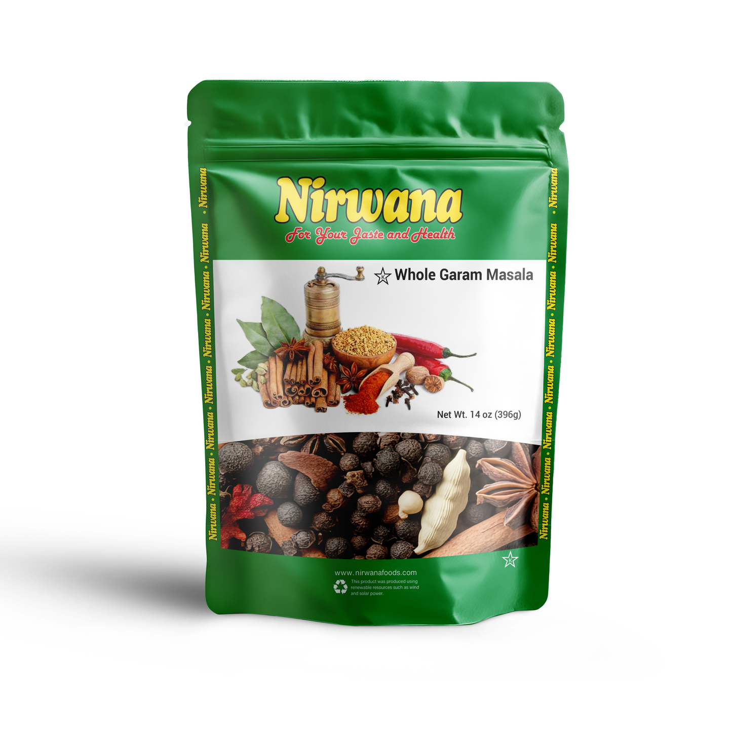 Nirwana Whole Garam Masala 14 oz – Premium Authentic Indian Whole Spice Blend, Perfect for Curries, Stews, Marinades & Seasoning, Resealable Stand-Up Pouch, All-Natural Gourmet Spice