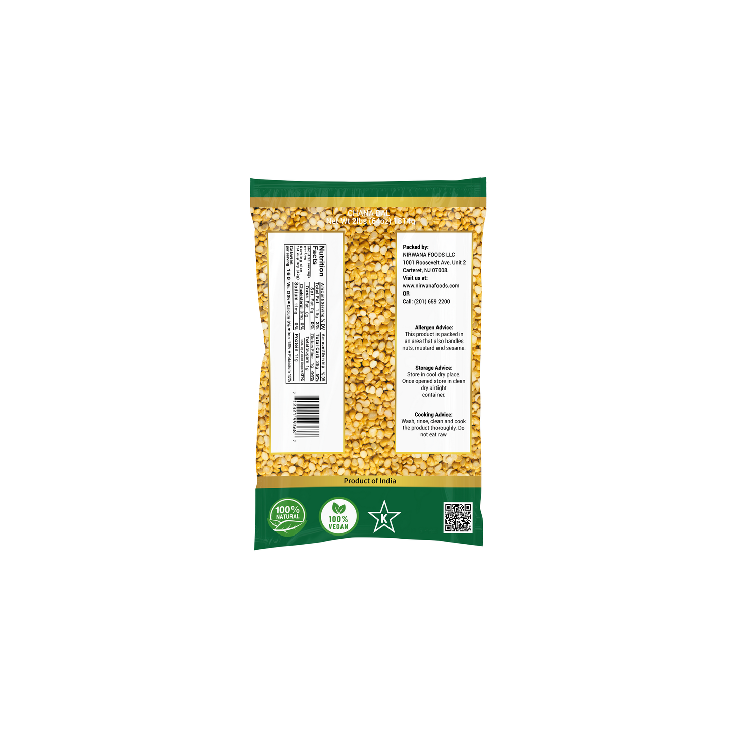Nirwana Split Chickpeas (Chana Dal) – 2 lbs Bag | Premium Split Lentils for Curries & Soups