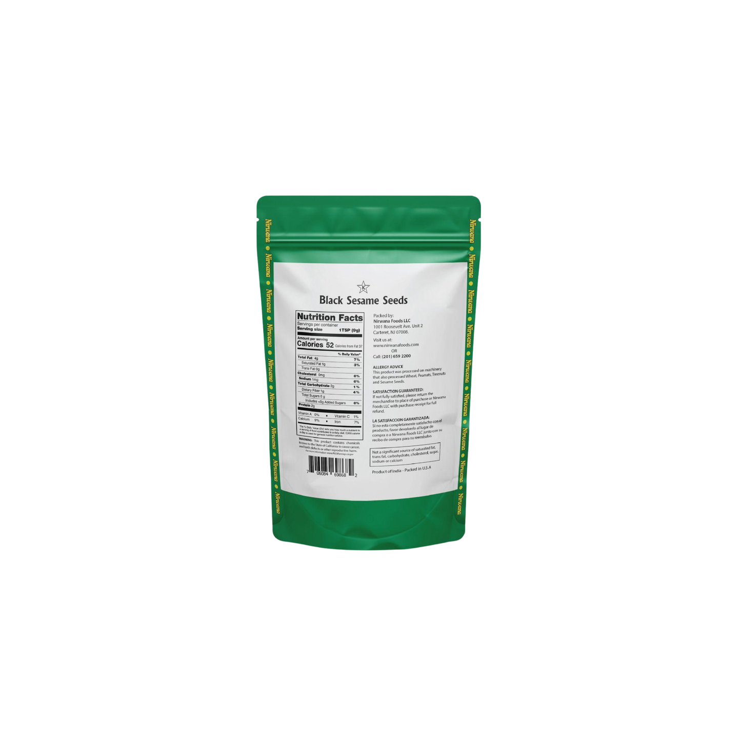 Nirwana Black Sesame Seeds 14 oz – Premium Nutty & Crunchy Seeds, Rich in Calcium & Antioxidants, Ideal for Baking, Cooking & Smoothie Bowls, Resealable Stand-Up Pouch