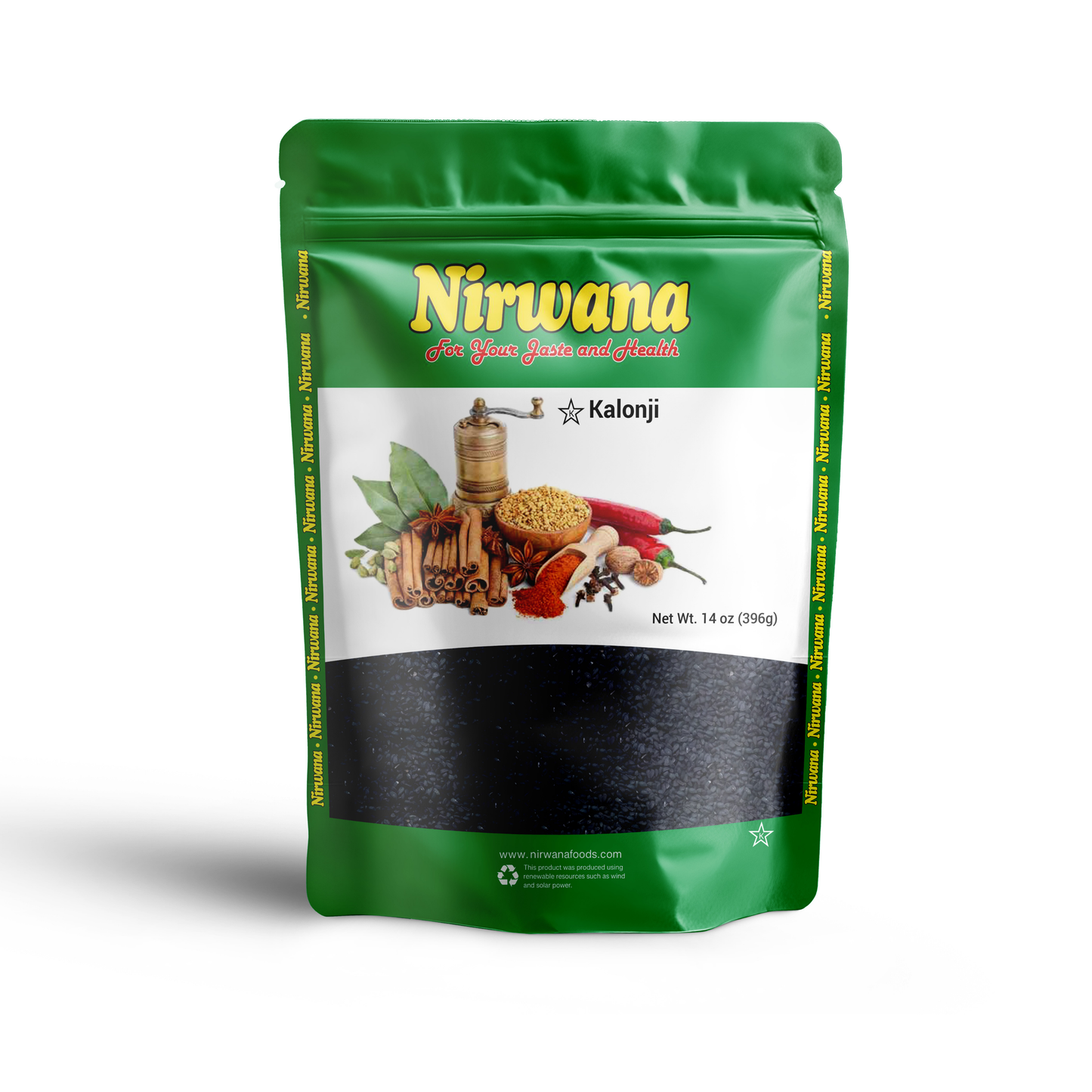 Nirwana Kalonji 14 oz – Premium Whole Nigella Seeds, Bold & Earthy Flavor for Curries, Breads, Pickles & Spice Blends, Resealable Stand-Up Pouch, All-Natural Gourmet Seasoning