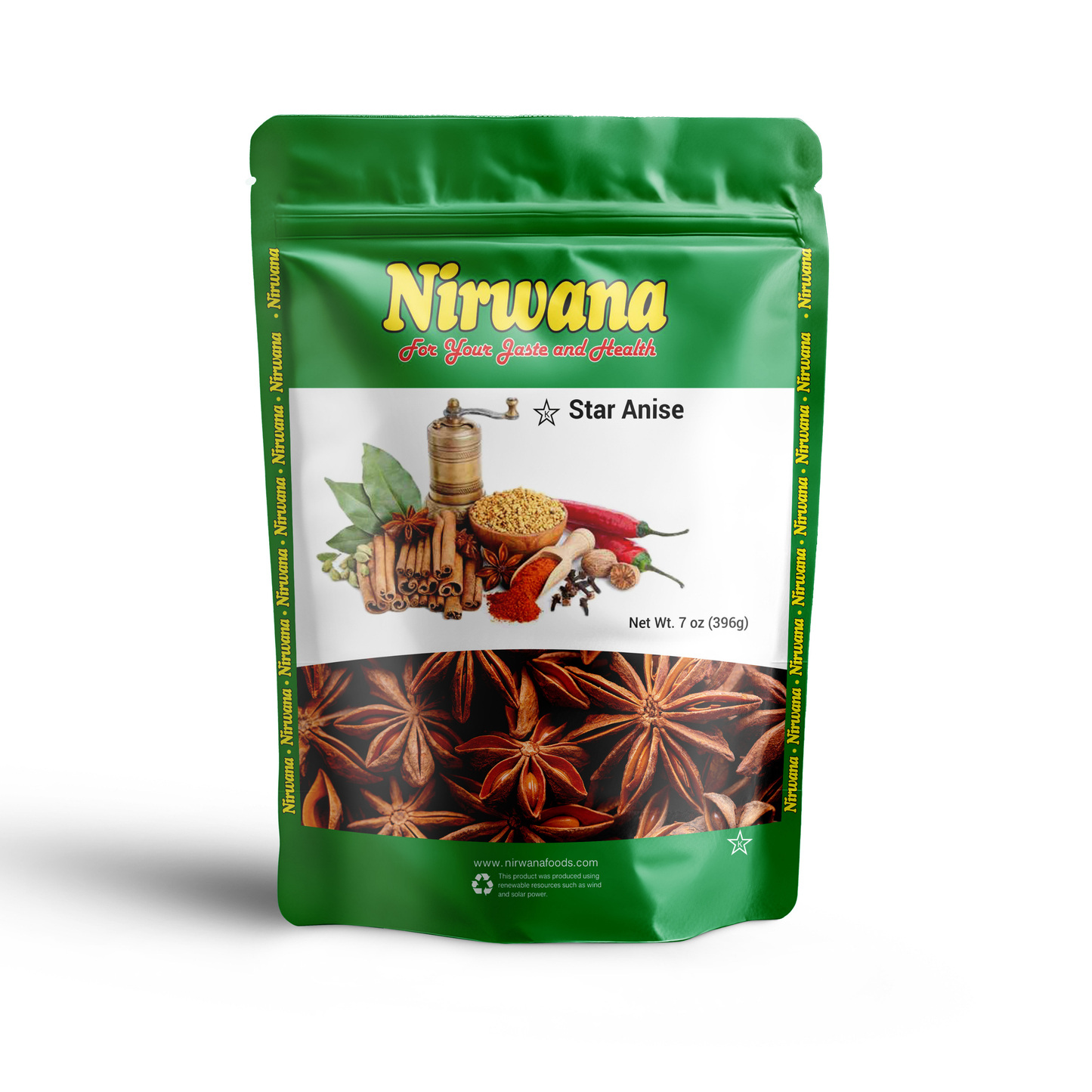 Nirwana Star Anise 7 oz – Premium Whole Star Anise, Sweet & Licorice-Flavored Spice for Teas, Curries, Sauces & Spice Blends, Resealable Stand-Up Pouch, All-Natural Gourmet Seasoning
