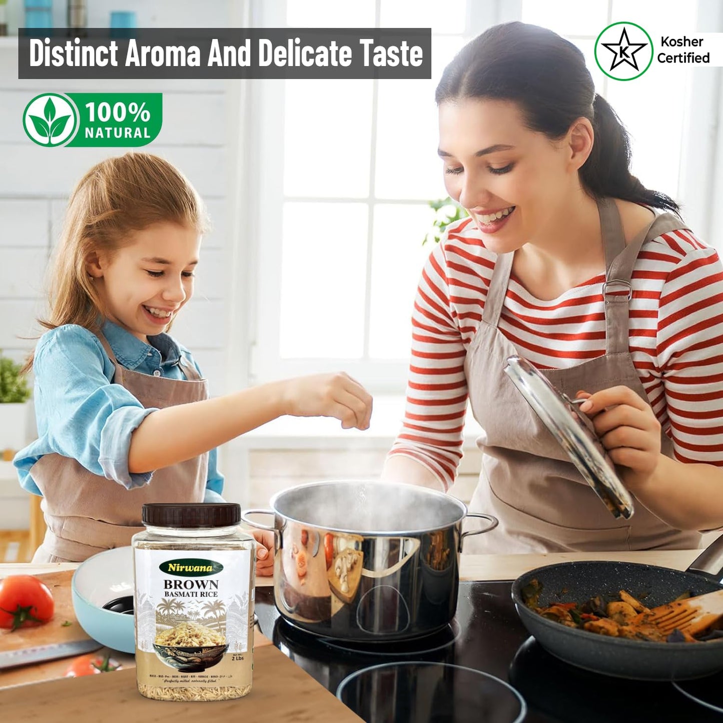 Nirwana Naturally Aged Brown Basmati Rice – Authentic Long Grain Variety – 2 lbs Jar