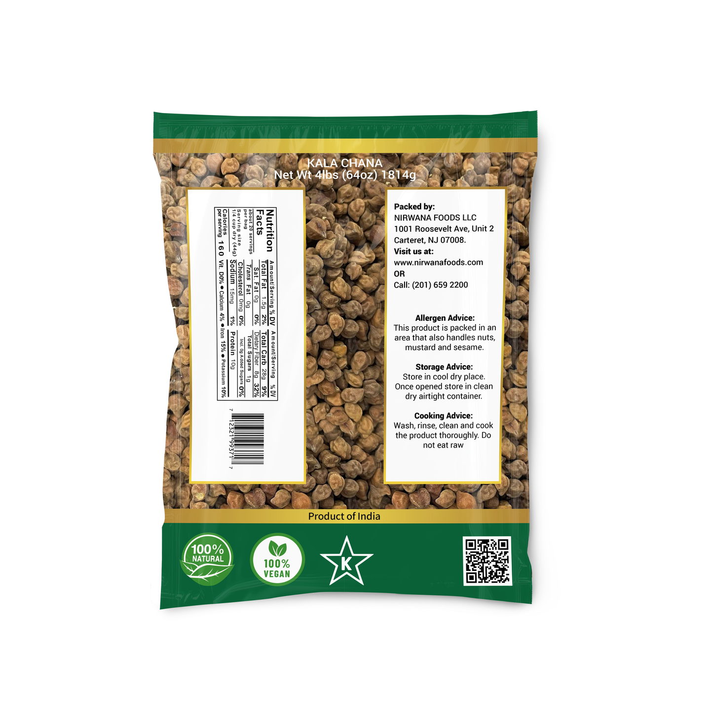 Nirwana Black Chickpeas (Kala Chana) – 4 lbs Bag | Premium Dry Garbanzo Beans for Cooking & Snacking