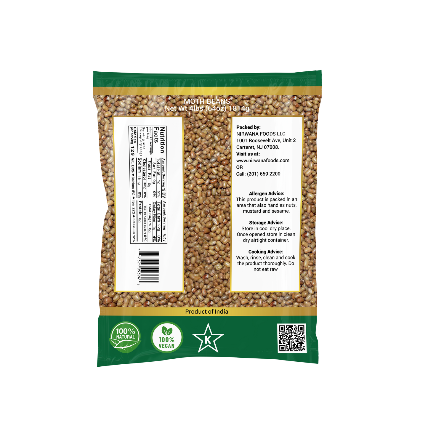 Nirwana Moth Beans – 4 lbs (64 oz) Bag | Premium Vigna Aconitifolia for Curries & Everyday Cooking