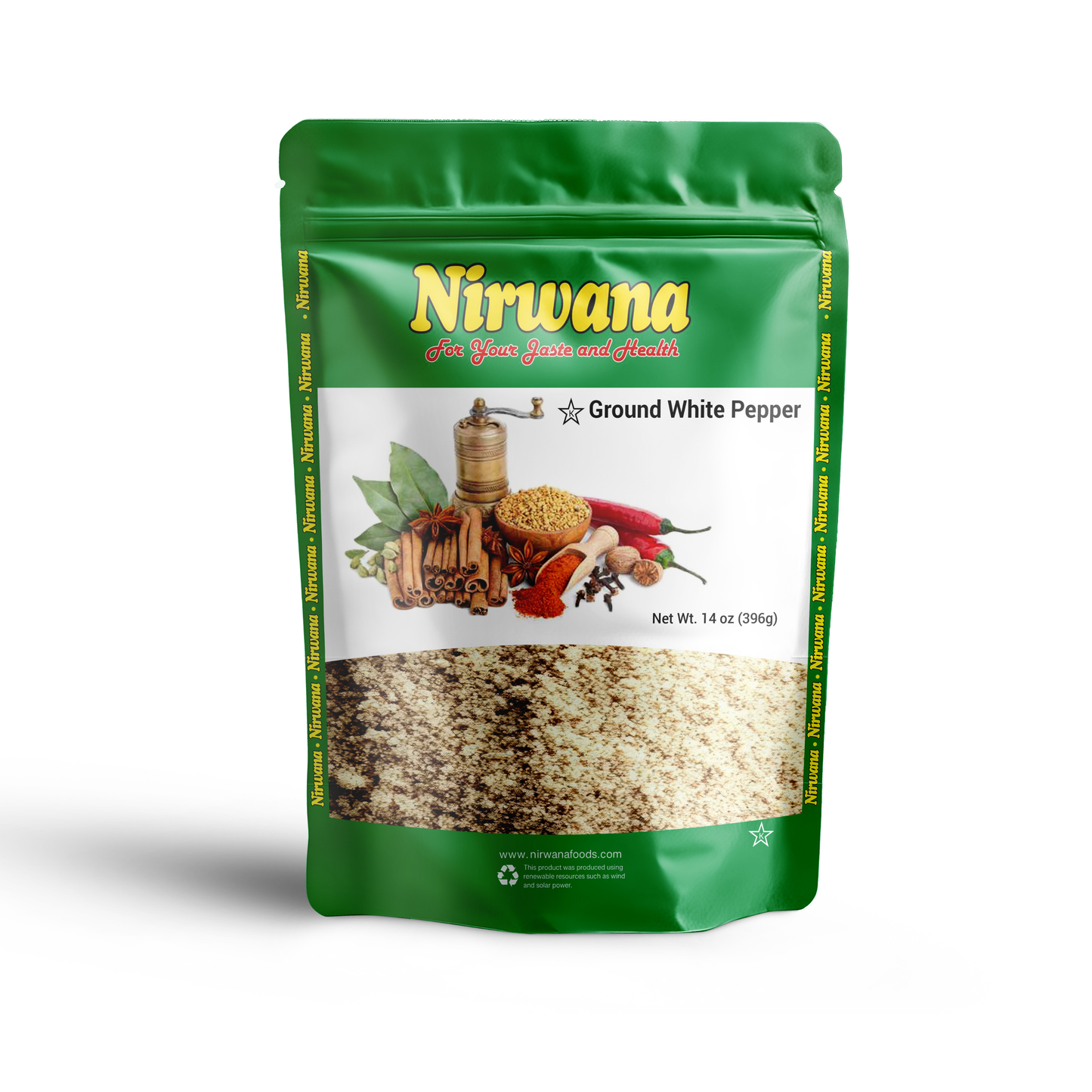 Nirwana Ground White Pepper 14 oz – Premium Fine White Pepper, Mildly Spicy & Aromatic, Perfect for Soups, Sauces, Marinades & Spice Blends, Resealable Stand-Up Pouch