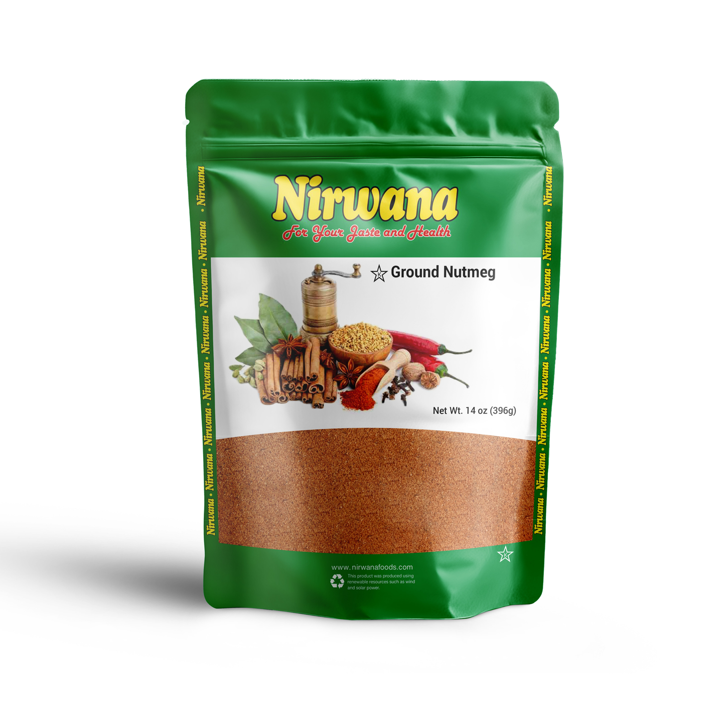 Nirwana Ground Nutmeg 14 oz – Premium Warm & Aromatic Nutmeg Powder, Perfect for Baking, Beverages, Curries & Spice Blends, Resealable Stand-Up Pouch, All-Natural Gourmet Seasoning, Kosher Certified