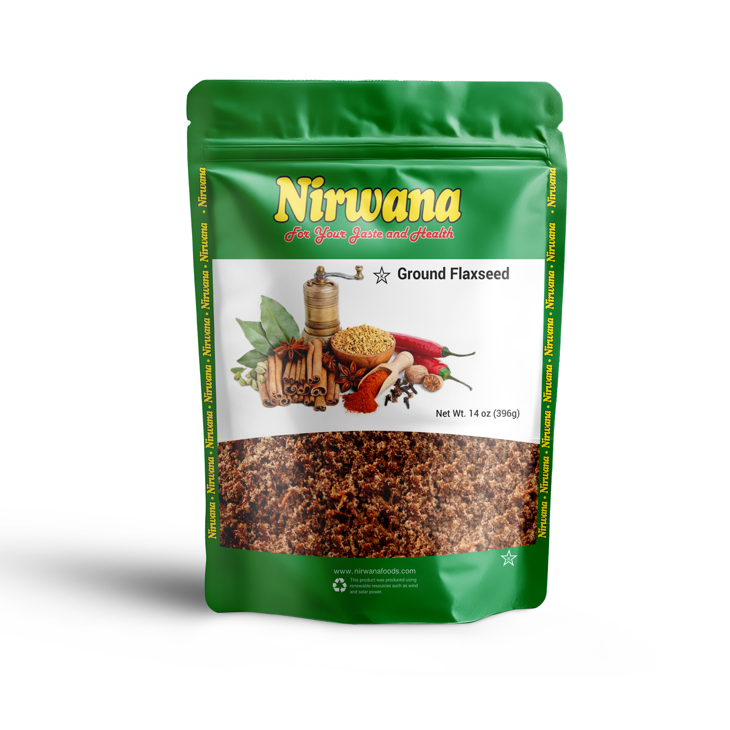 Nirwana Ground Flaxseed 14 oz – Premium Nutty & Nutrient-Rich Flaxseed Powder, High in Omega-3 & Fiber, Perfect for Smoothies, Baking & Healthy Recipes, Resealable Stand-Up Pouch, All-Natural Gourmet Superfood