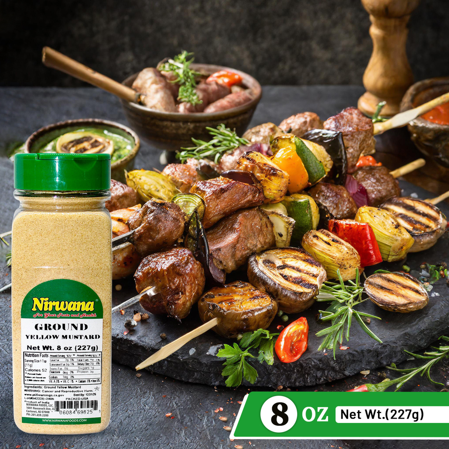 Nirwana Ground Yellow Mustard – 8oz Small Jar | Premium Tangy Spice for Cooking, Sauces & Pickling Blends