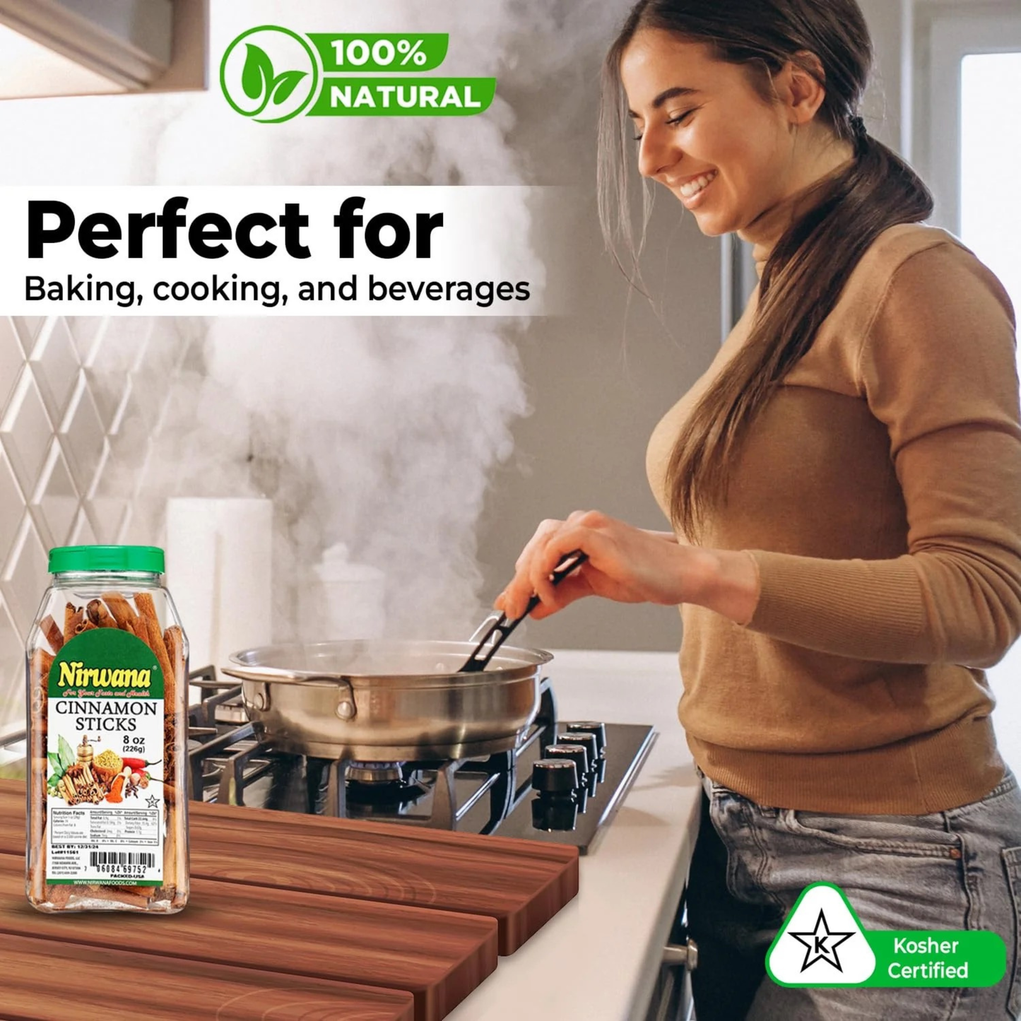 Nirwana Cinnamon Sticks – 8oz Medium Jar | Premium Whole Cinnamon for Cooking & Spice Blends