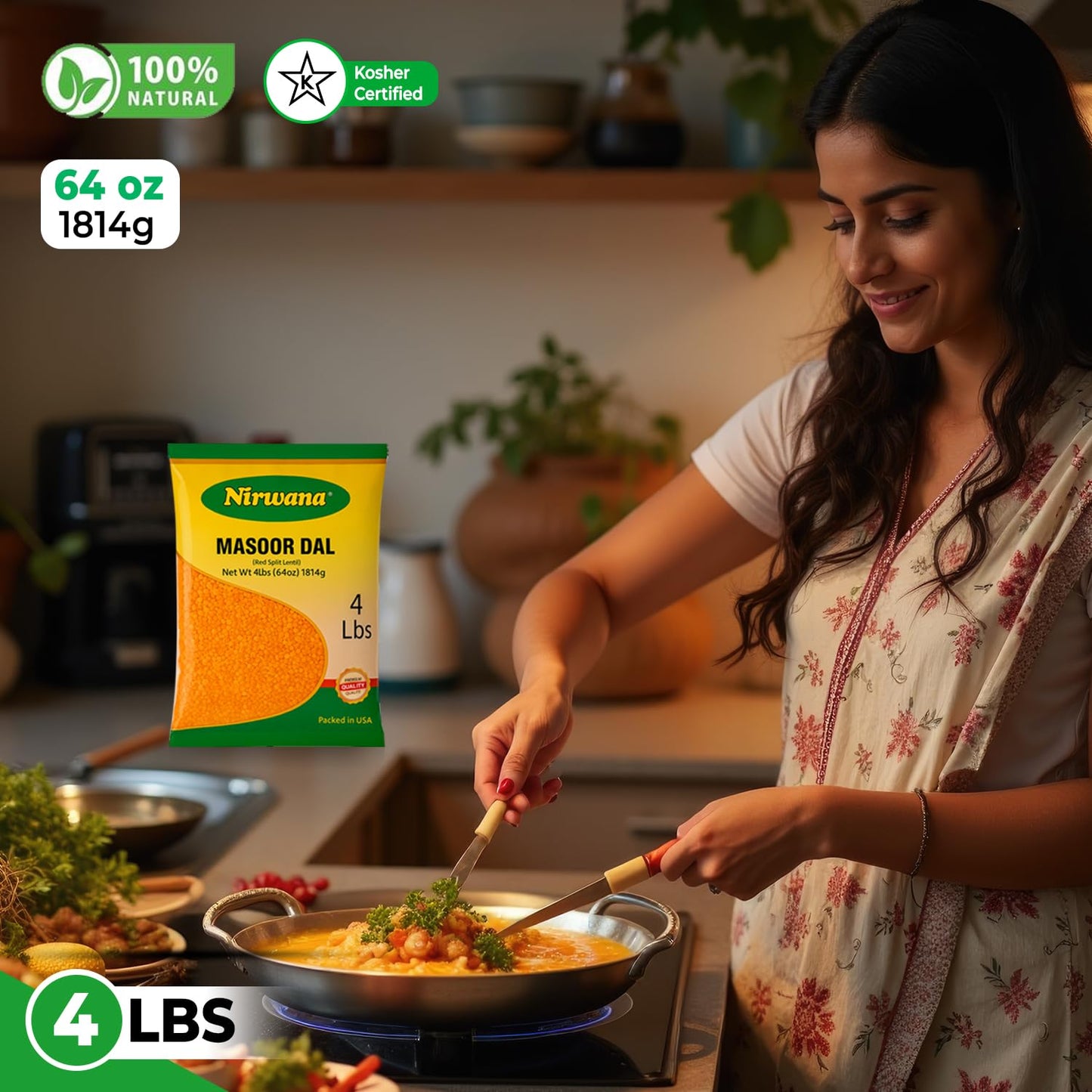 Nirwana Red Split Lentils (Masoor Dal) – 4 lbs Bag | Premium Red Lentils for Cooking & Soups