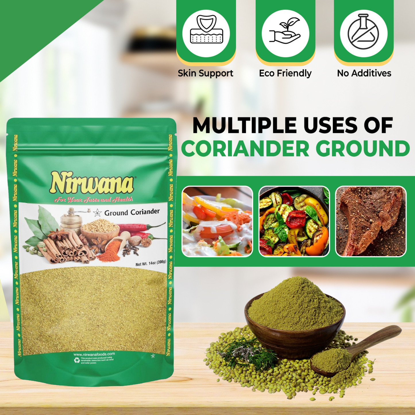 Nirwana Coriander Powder – 14oz Pouch | Premium Ground Coriander for Cooking & Spice Blends