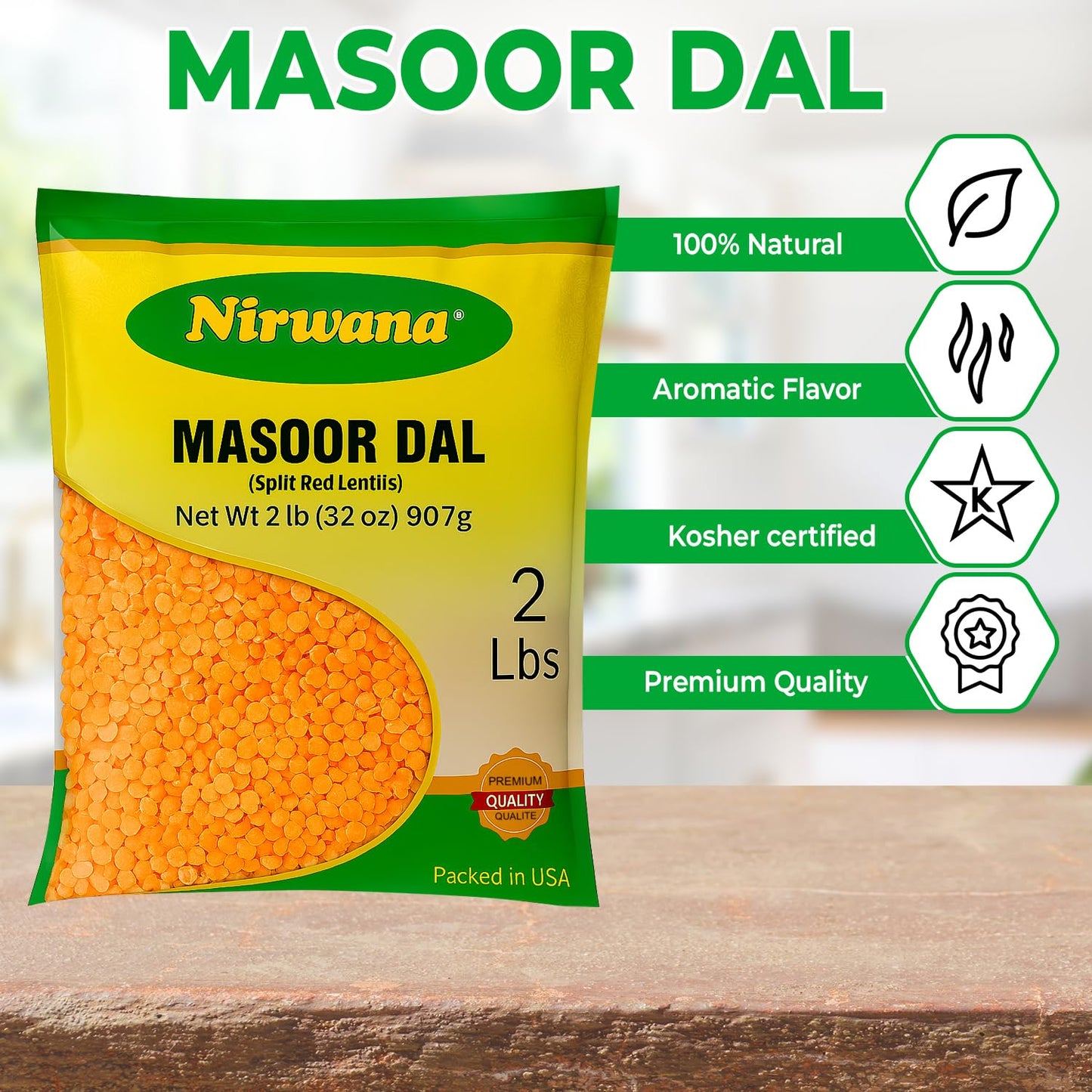 Nirwana Red Split Lentils (Masoor Dal) – 2 lbs Bag | Protein-Rich Pantry Staple for Soups & Curries