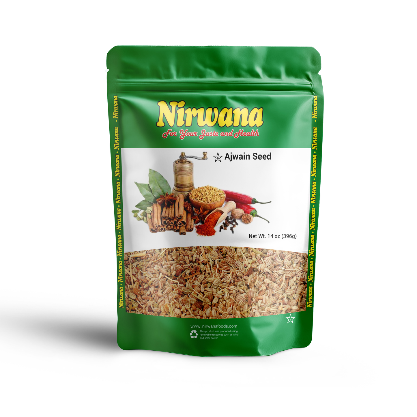 Nirwana Ajwain Seed 14 oz – Premium Whole Carom Seeds, Pungent & Aromatic Flavor for Indian Cooking, Digestive Support & Spice Blends, Resealable Stand-Up Pouch