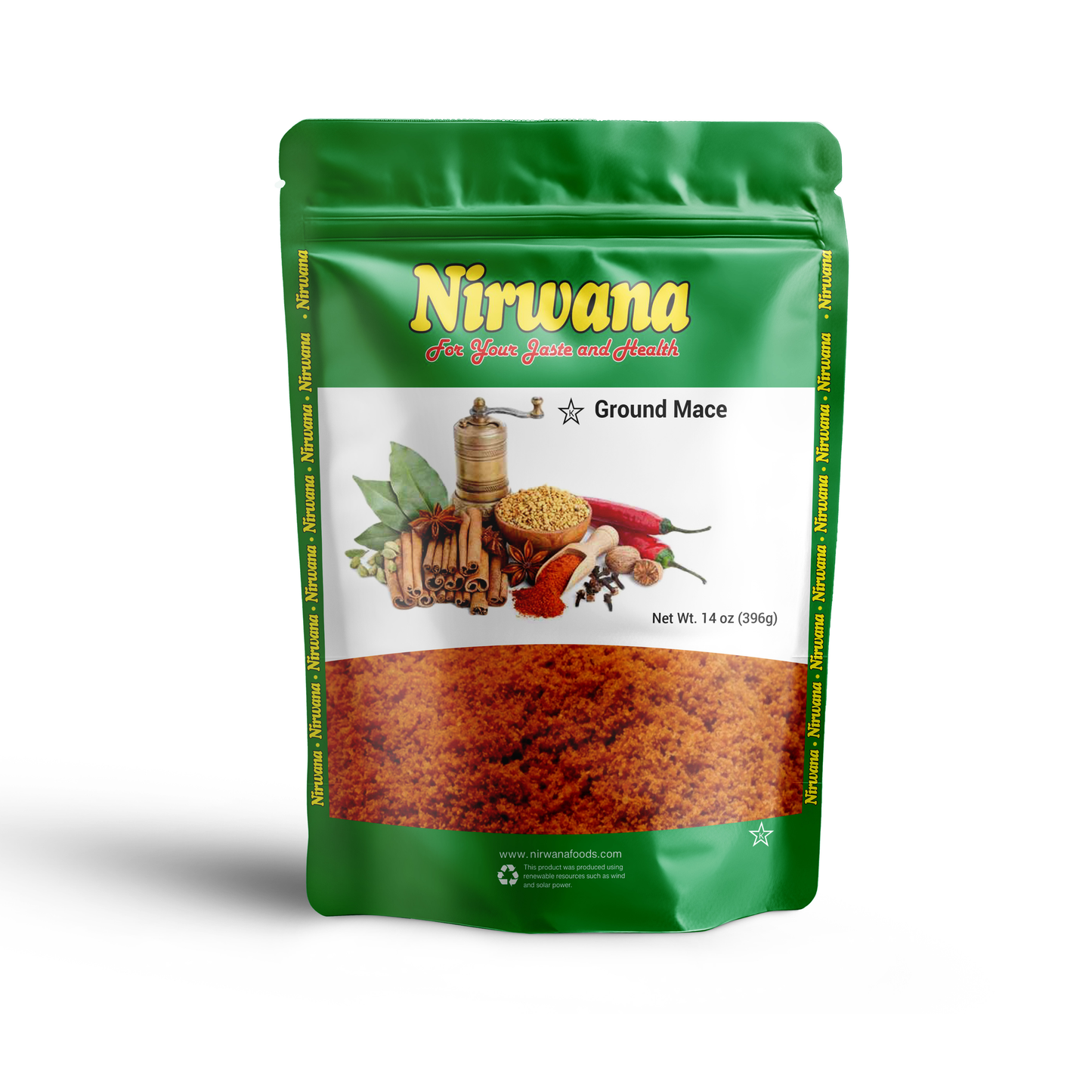 Nirwana Ground Mace 14 oz – Premium Warm & Aromatic Spice, Perfect for Baking, Curries, Sauces & Spice Blends, Resealable Stand-Up Pouch, All-Natural Gourmet Seasoning, Kosher Certified