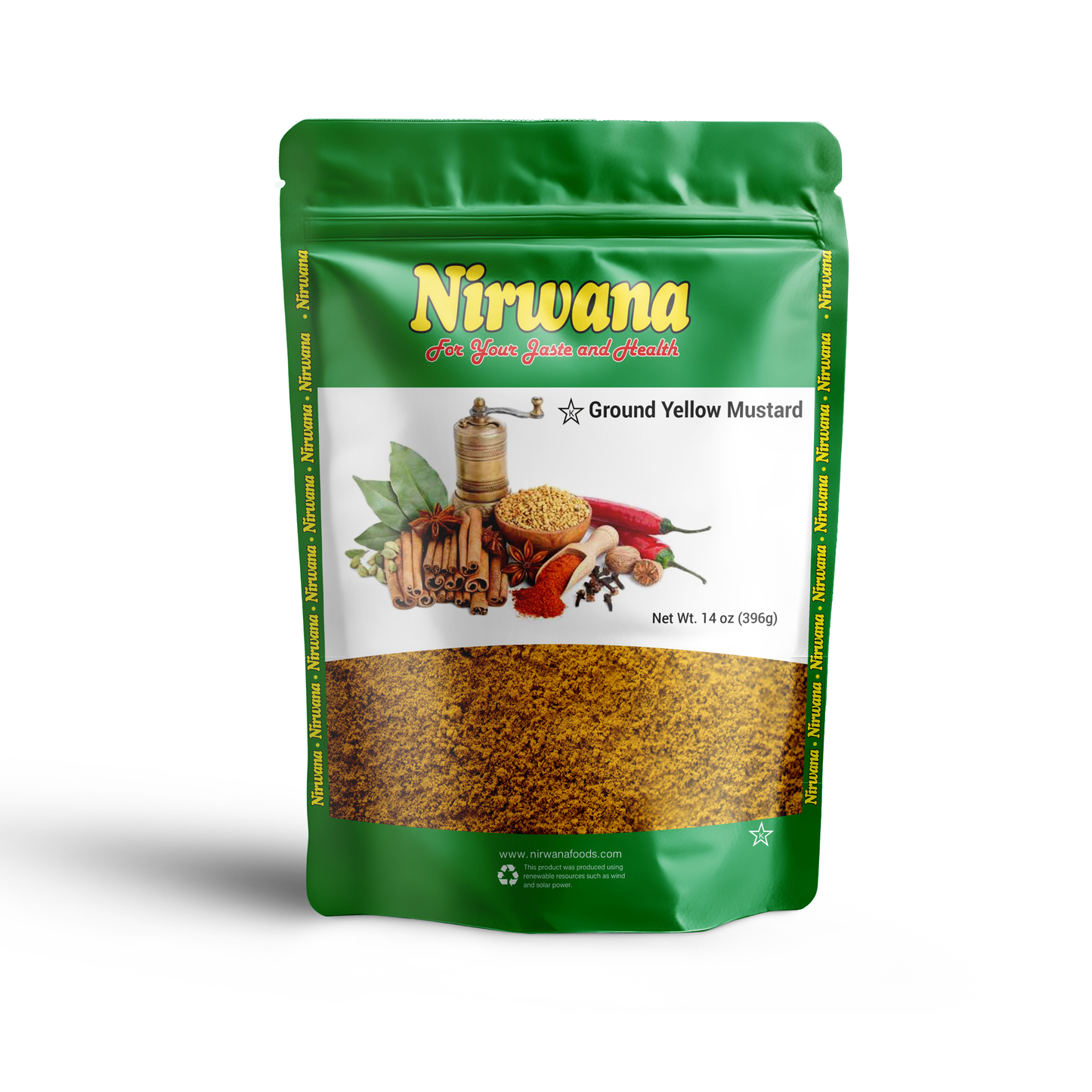 Nirwana Ground Yellow Mustard 14 oz – Premium Tangy & Aromatic Mustard Powder, Ideal for Curries, Dressings, Marinades & Spice Blends, Resealable Stand-Up Pouch