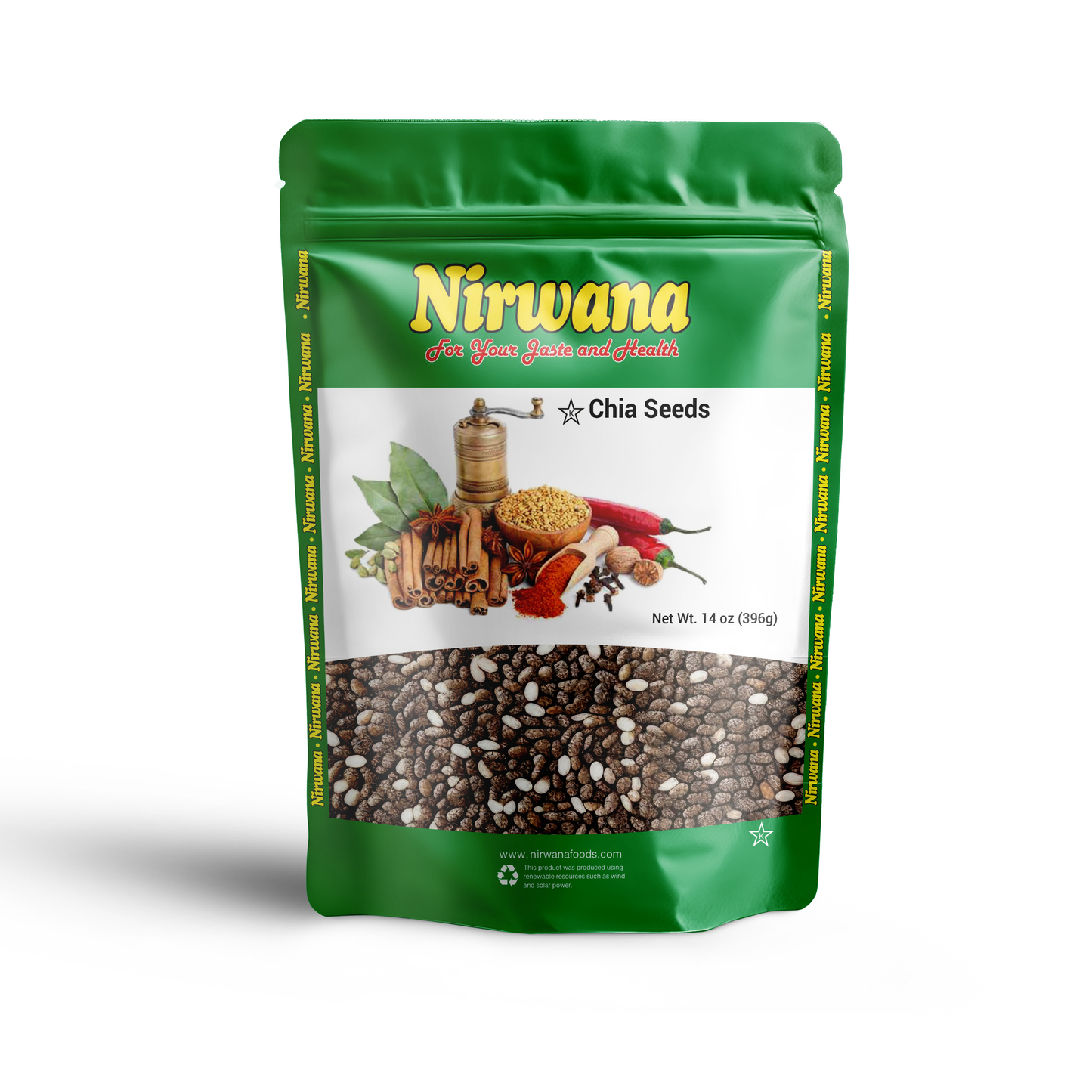 Nirwana Chia Seed 14 oz – Premium Superfood Seeds, Rich in Omega-3 & Fiber, Perfect for Smoothies, Baking & Healthy Snacks, Resealable Stand-Up Pouch