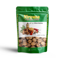Nirwana Whole Nutmeg 7 oz – Premium Aromatic Nutmeg, Perfect for Baking, Curries, Beverages & Spice Blends, Resealable Stand-Up Pouch, All-Natural Gourmet Seasoning