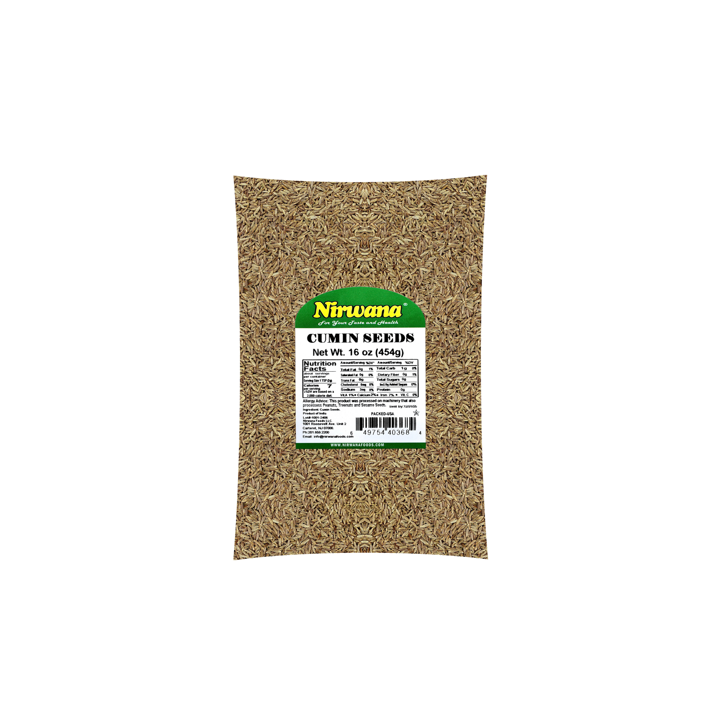 Nirwana Cumin Seeds – Bold Flavor, 16oz / 1lb Pouch | Premium Whole Cumin for Cooking & Spice Blends