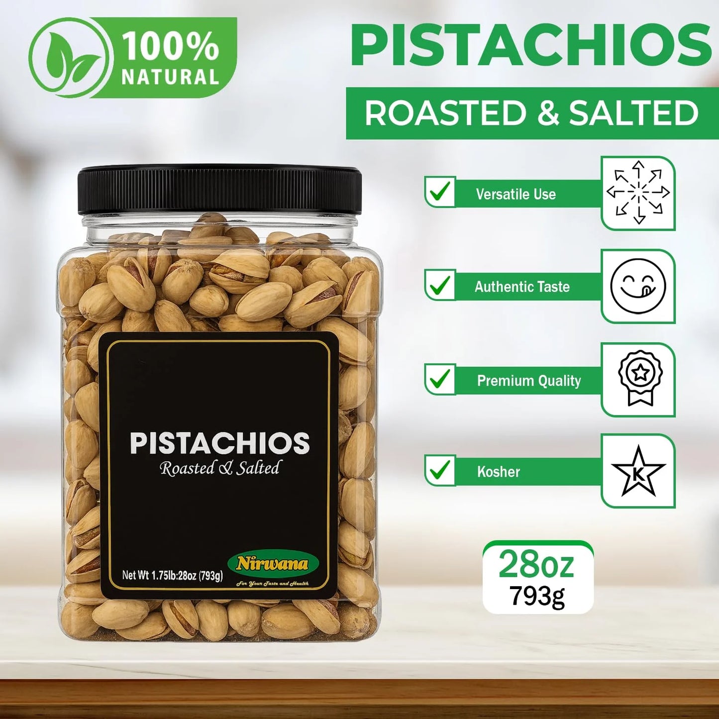 Nirwana Roasted & Salted Pistachios – Premium Quality (Jar)