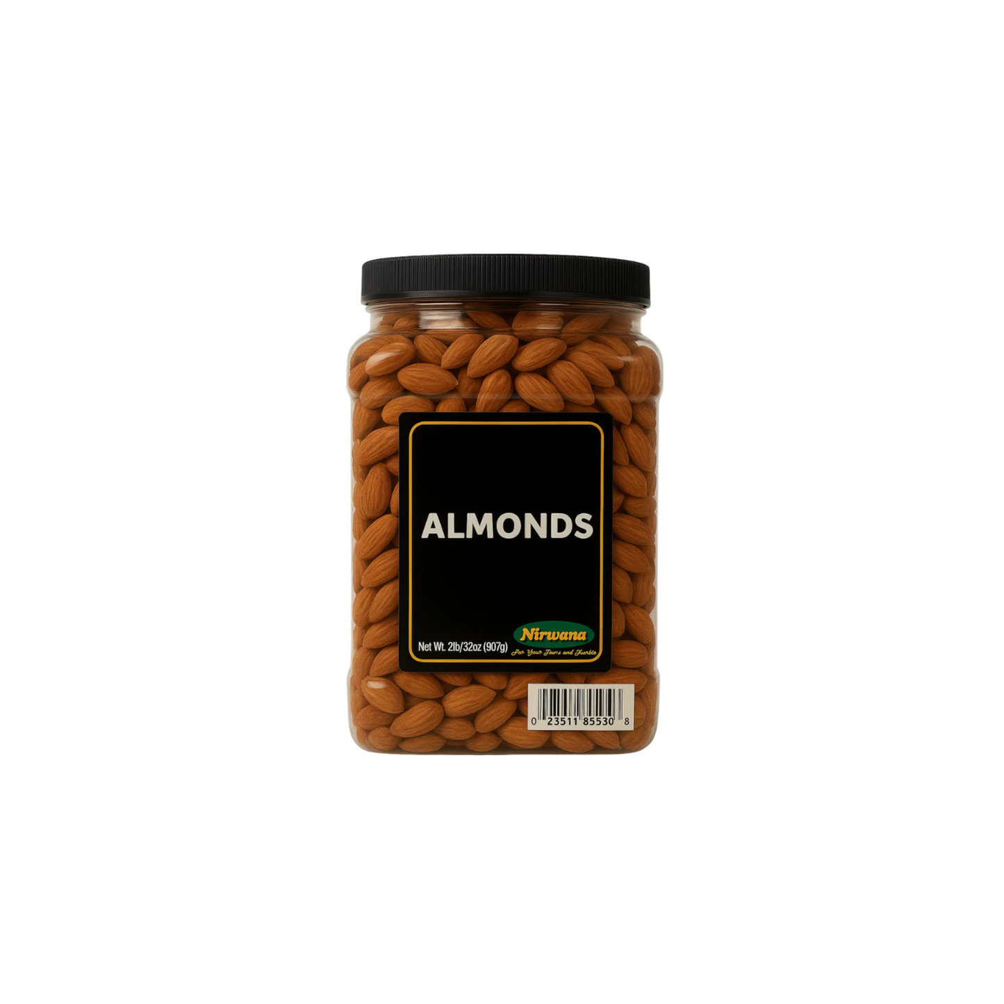 Nirwana Almonds 23/25 – No Salt Premium Quality (Large Jar)