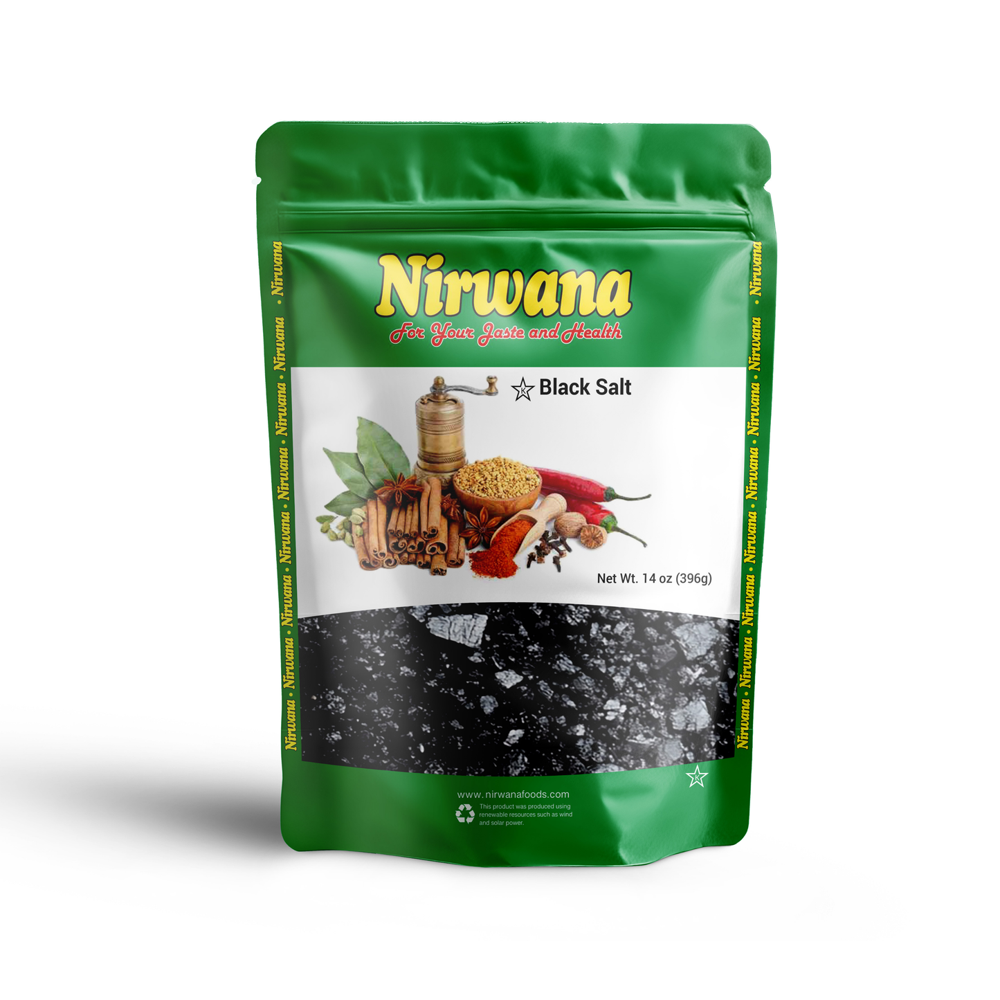 Nirwana Black Salt 14 oz – Premium Gourmet Indian Black Salt, Bold & Mineral-Rich, Perfect for Cooking, Chutneys, Spice Blends & Seasoning, Resealable Stand-Up Pouch, All-Natural
