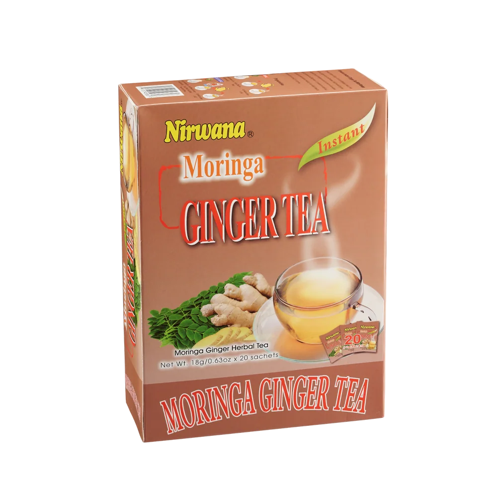 Nirwana Moringa Ginger Tea – Instant Herbal Tea Blend (10 & 20 Sachets) – Herbal Blend with Spices & Botanicals – Refreshing Loose Leaf & Tea Bags for Daily Wellness