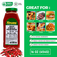 Nirwana Hot Chili Powder – 16oz Medium Jar | Premium Spicy Ground Chili for Cooking & Seasoning