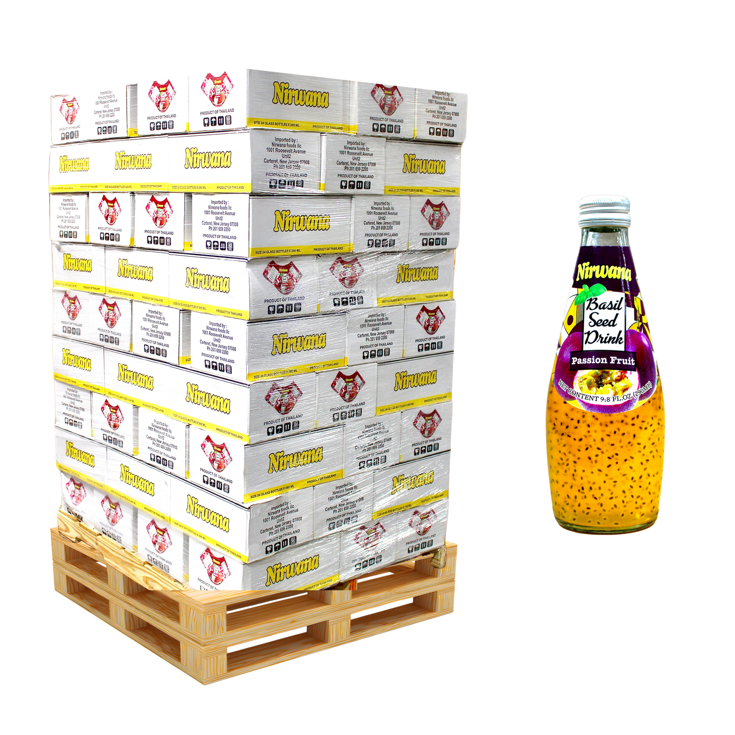 Nirwana Basil Seed Drinks – Assorted Flavors (Pallet Deal)| 90 Cases per Pallet (2,160 Bottles Total)