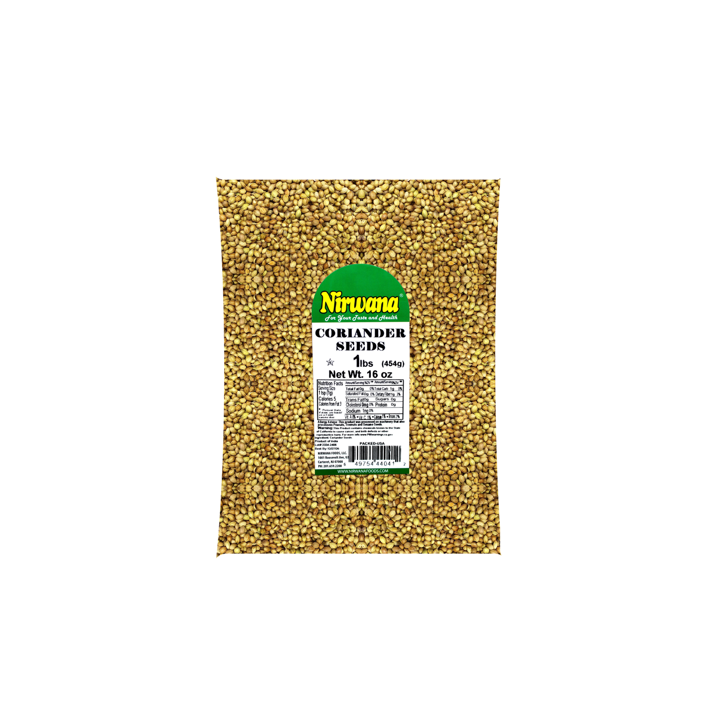Nirwana Coriander Seeds – 16oz / 1lb Pouch | Premium Whole Coriander for Cooking & Spice Blends