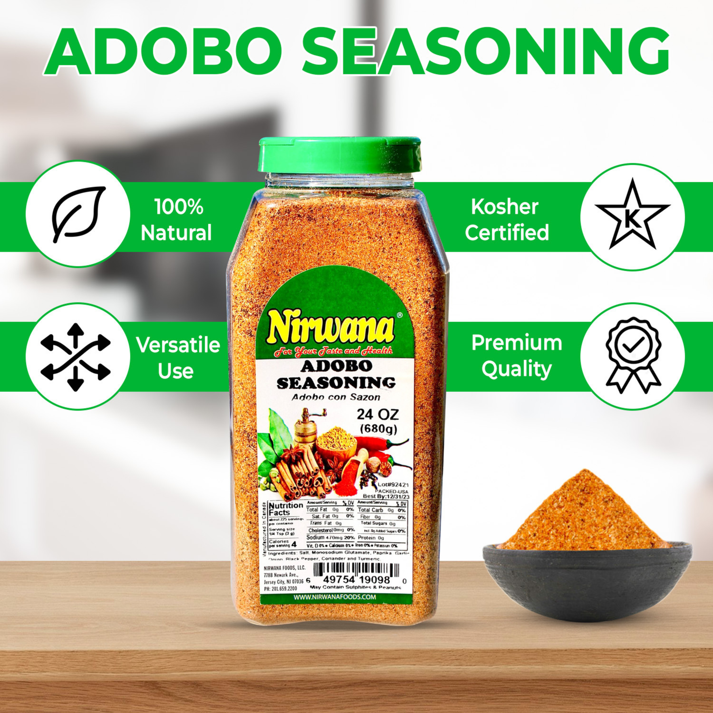 Nirwana Adobo Seasoning – 24oz Ground | Premium All-Purpose Latin & Caribbean Spice Blend