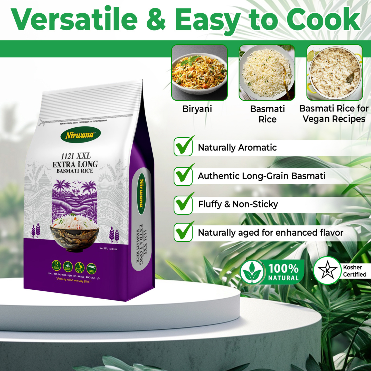 Nirwana – Naturally Aged Authentic Long Grain White Basmati Rice – 10 lbs