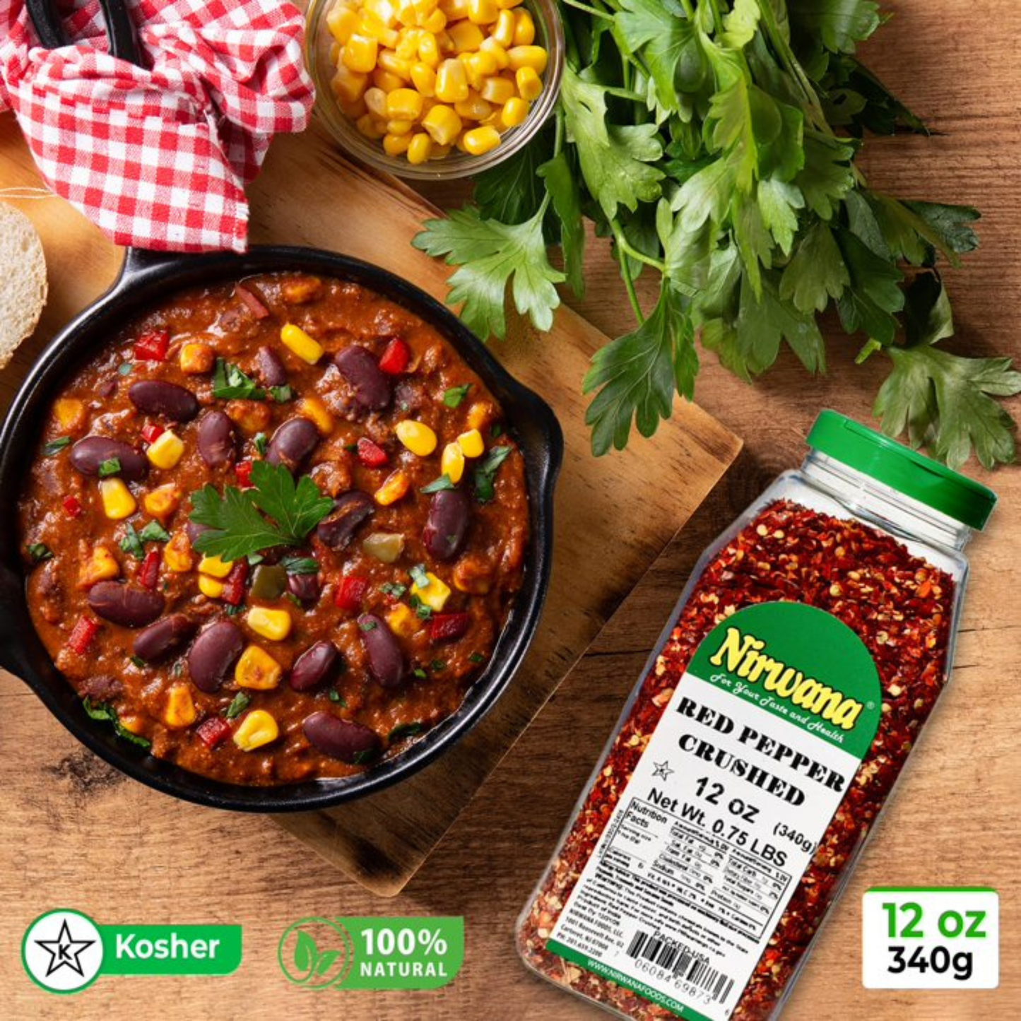 Nirwana Crushed Red Pepper – 12oz Medium Jar | Hot & Flavorful Chili Flakes for Cooking