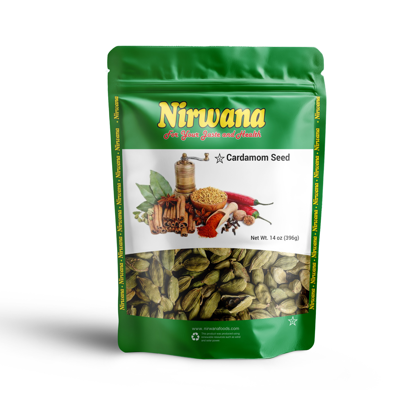 Nirwana Cardamom Seed 14 oz – Premium Whole Green Cardamom, Sweet & Aromatic Flavor for Tea, Baking & Curries, Resealable Stand-Up Pouch