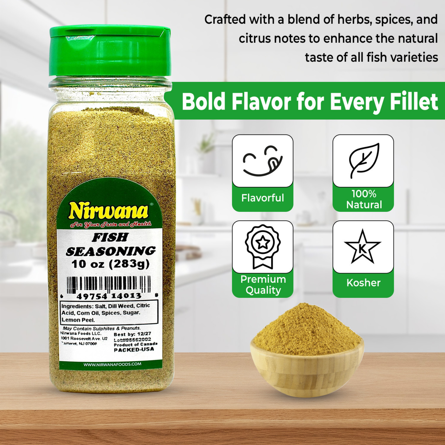 Nirwana Fish Seasoning – 10oz Jar | Bold, Flavorful Spice Blend for Seafood & Cooking