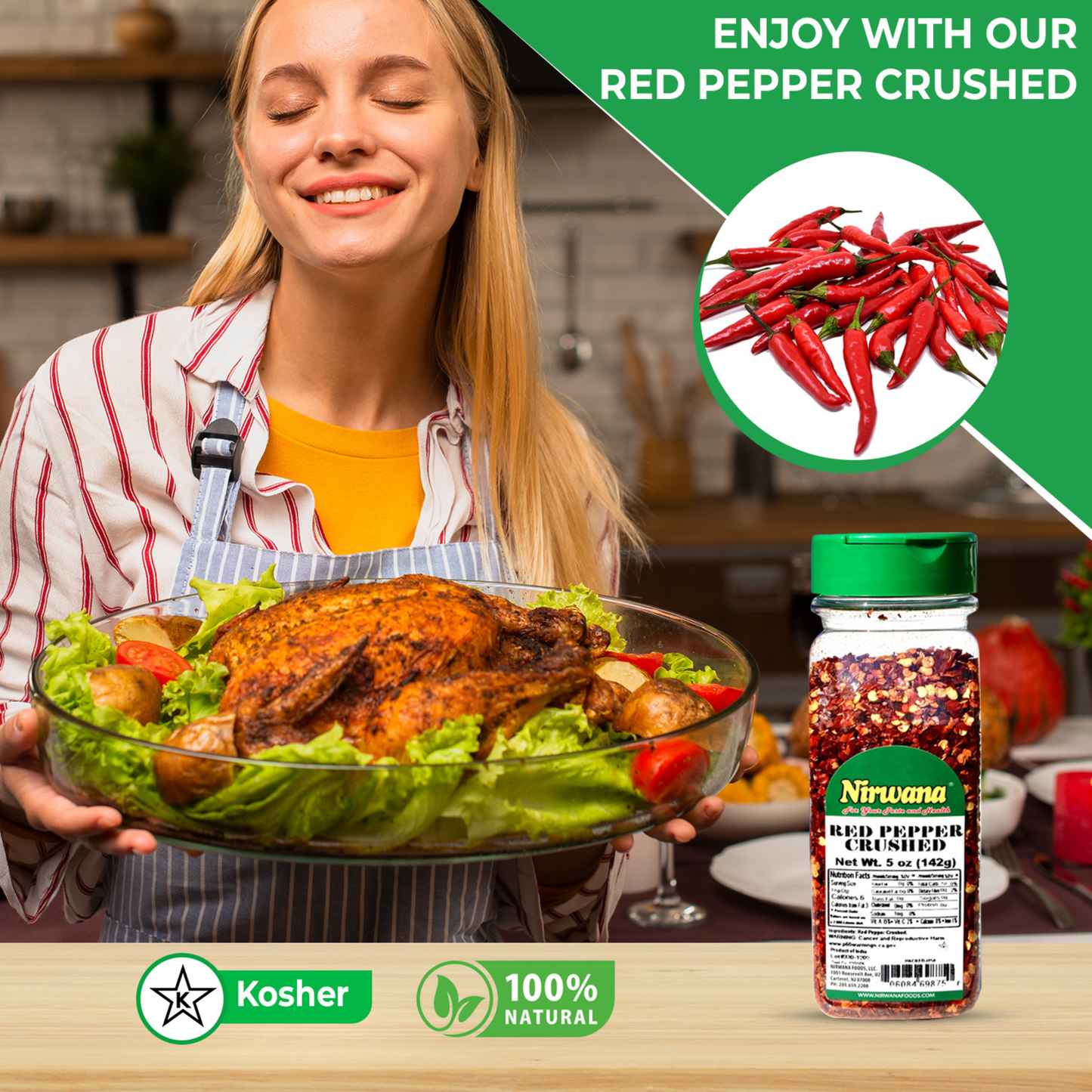 Nirwana Crushed Red Pepper – 5oz Small Jar | Premium Crushed Chili for Cooking & Spice Blends