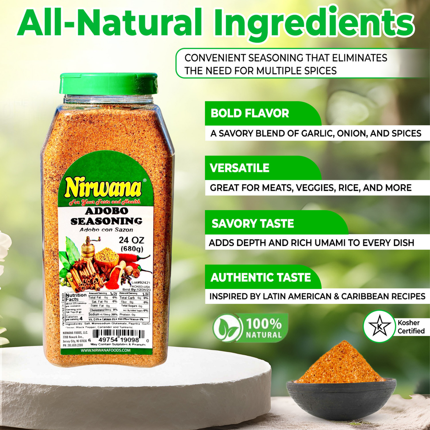 Nirwana Adobo Seasoning – 24oz Ground | Premium All-Purpose Latin & Caribbean Spice Blend