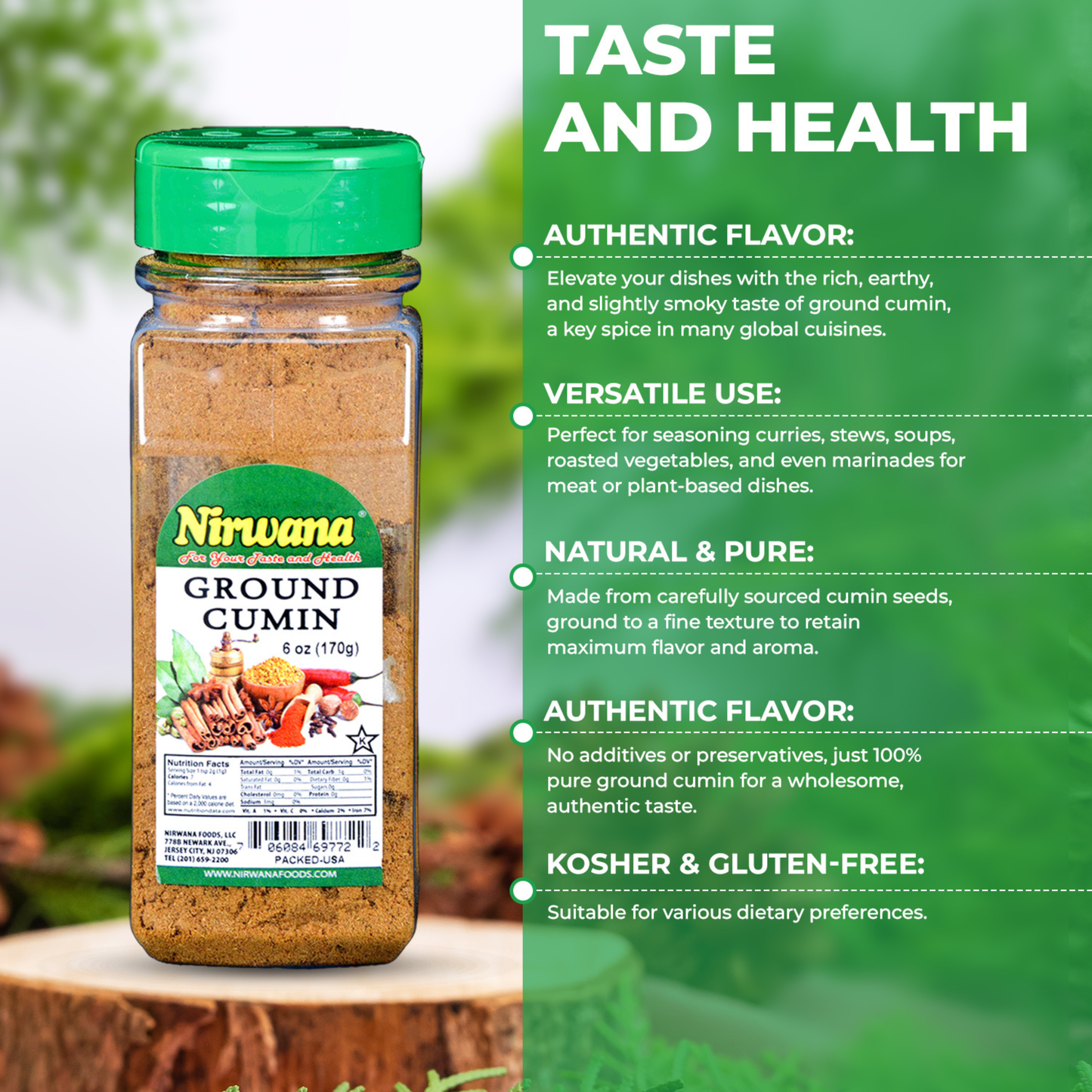 Nirwana Ground Cumin – 6oz Small Jar | Fresh, Aromatic Jeera Powder for Cooking & Seasoning