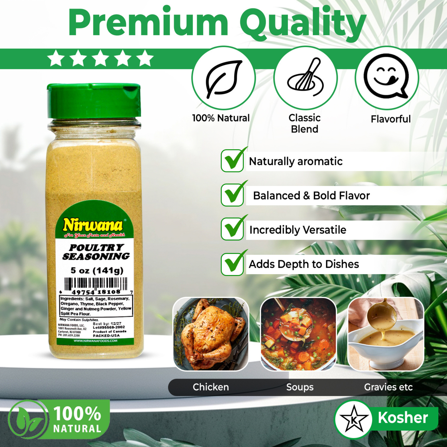 Nirwana Poultry Seasoning – 5oz Small Jar | Premium Herb & Spice Blend for Cooking & Roasting