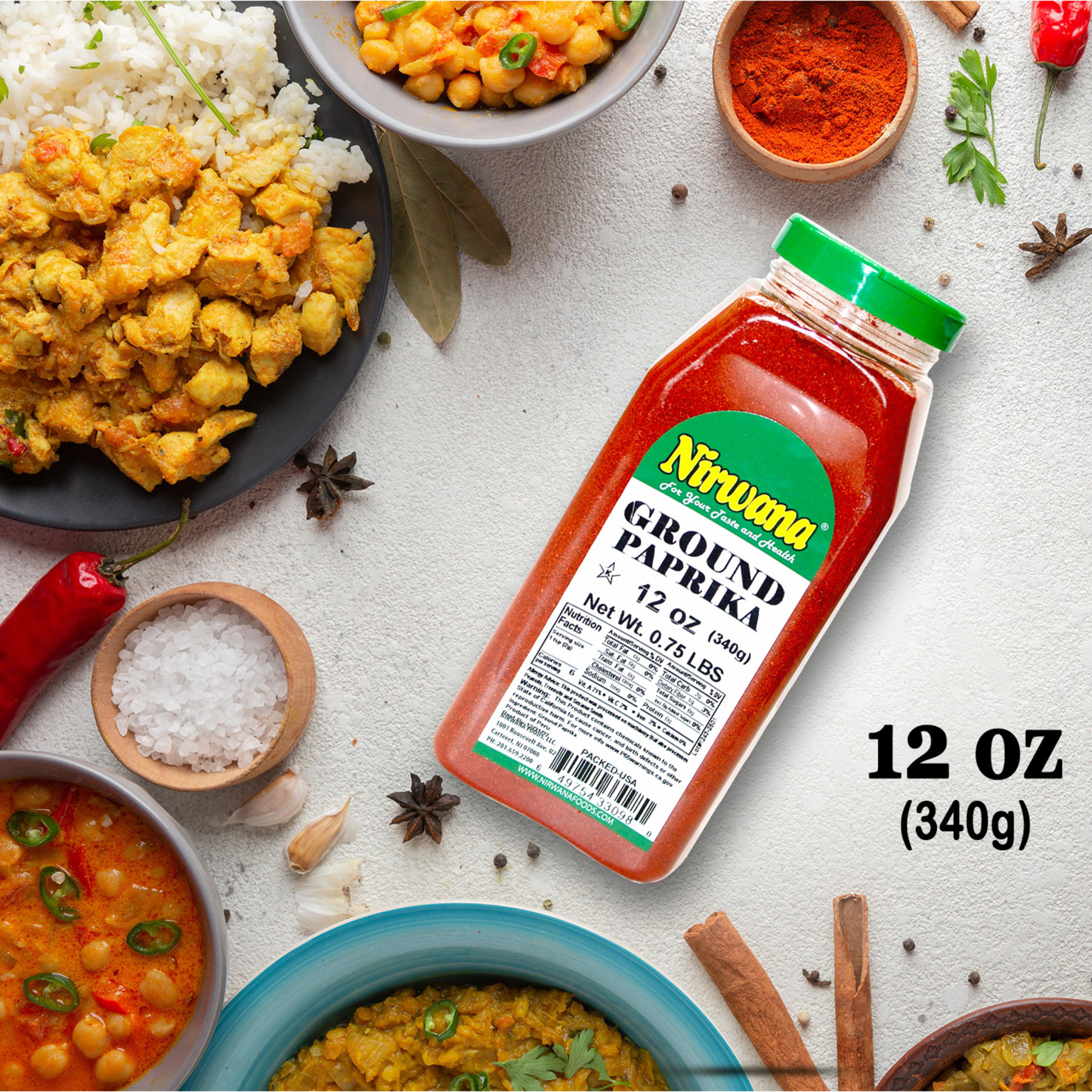 Nirwana Paprika Powder – 12oz Medium Jar | Premium Ground Paprika for Cooking & Spice Blends