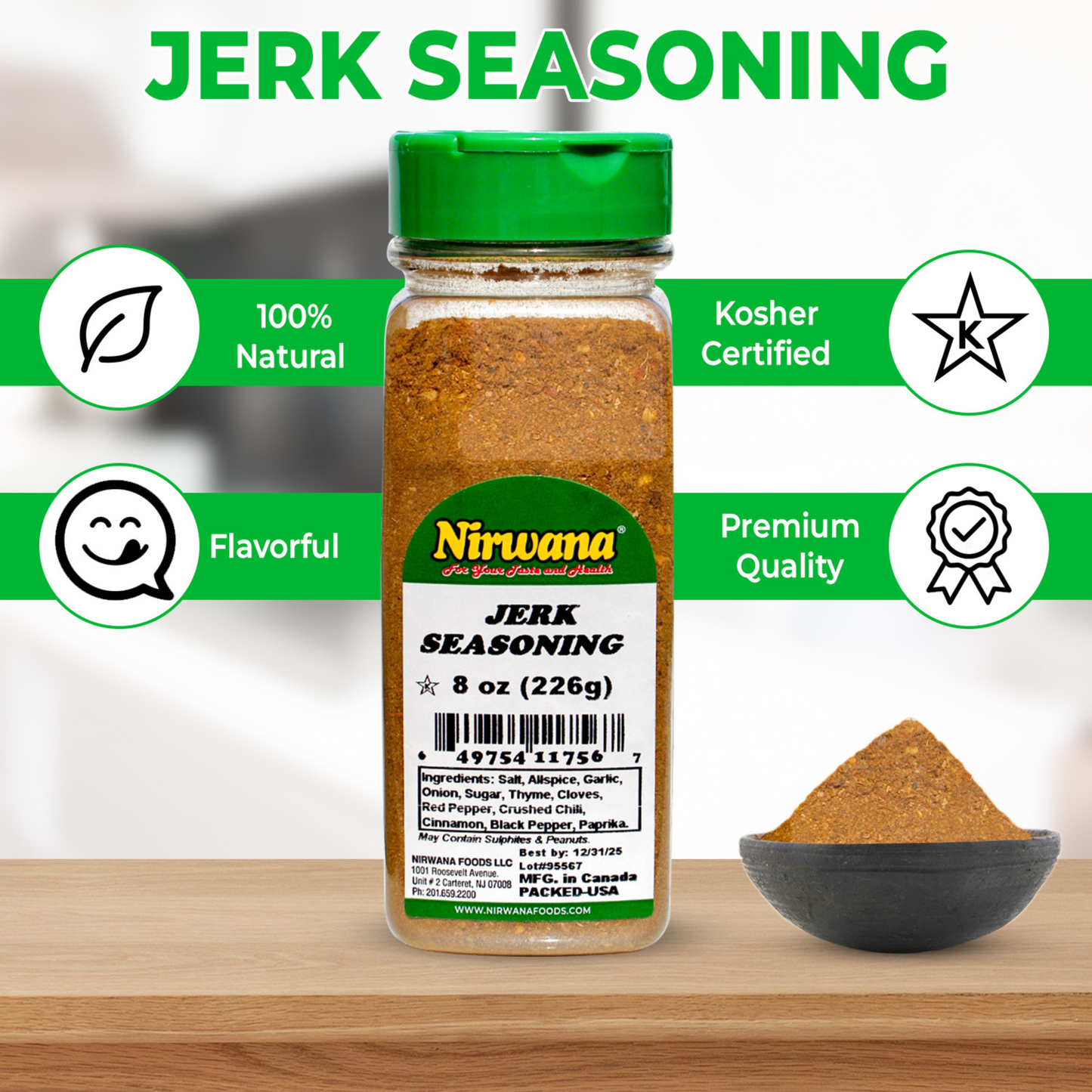 Nirwana Jerk Seasoning – 8oz Small Jar | Premium Caribbean Spice Blend for Cooking & Marinades
