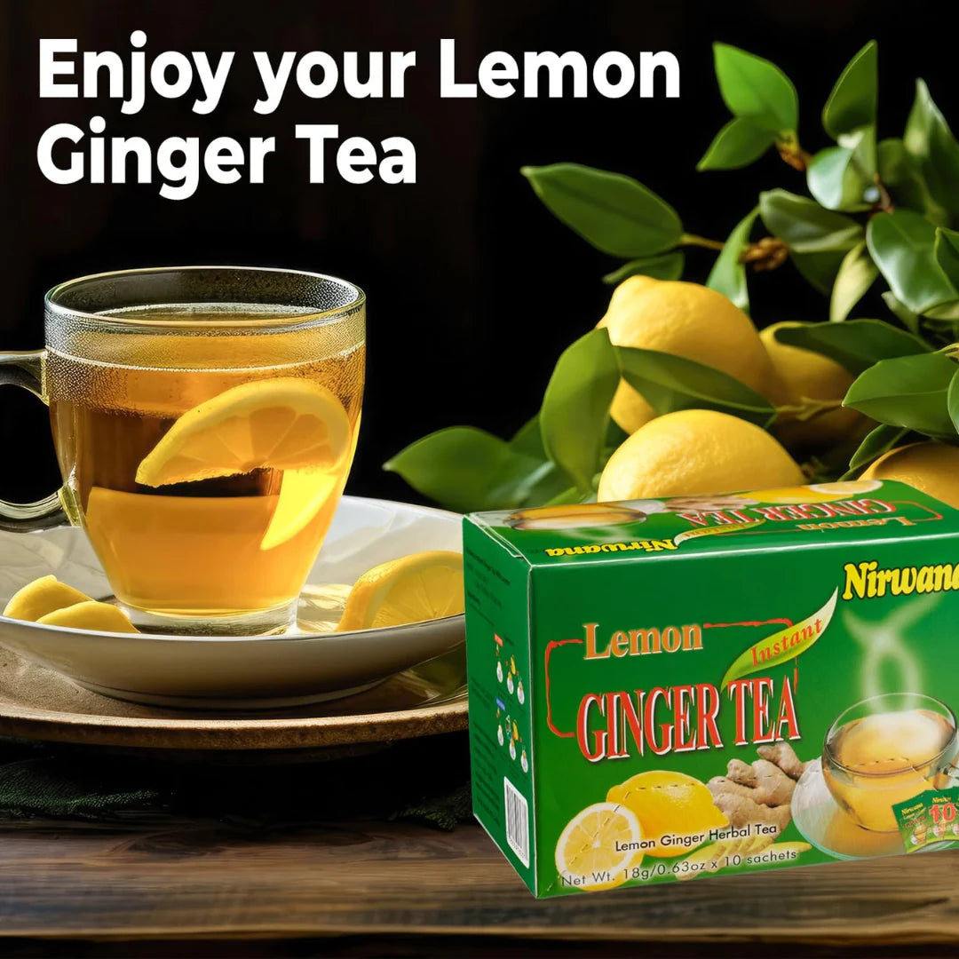 Nirwana Lemon Ginger Tea – Instant Tea Blend (10 & 20 Sachets) | Herbal Immunity Drink
