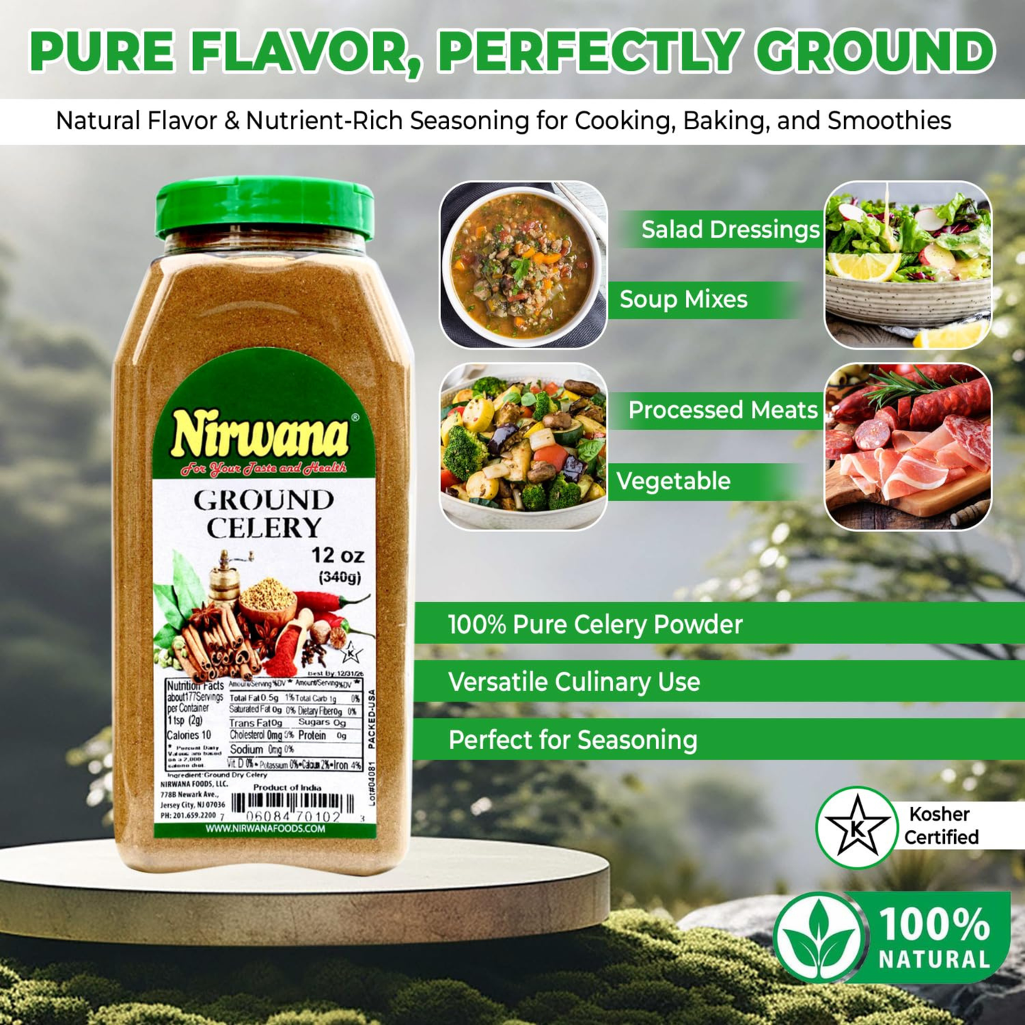 Nirwana Celery – 10 oz Medium Jar | Premium Dried Celery for Cooking & Spice Blends