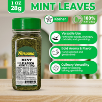 Nirwana Mint Leaves – 1 oz Small Jar | Premium Dried Mint for Cooking, Tea & Spice Blends