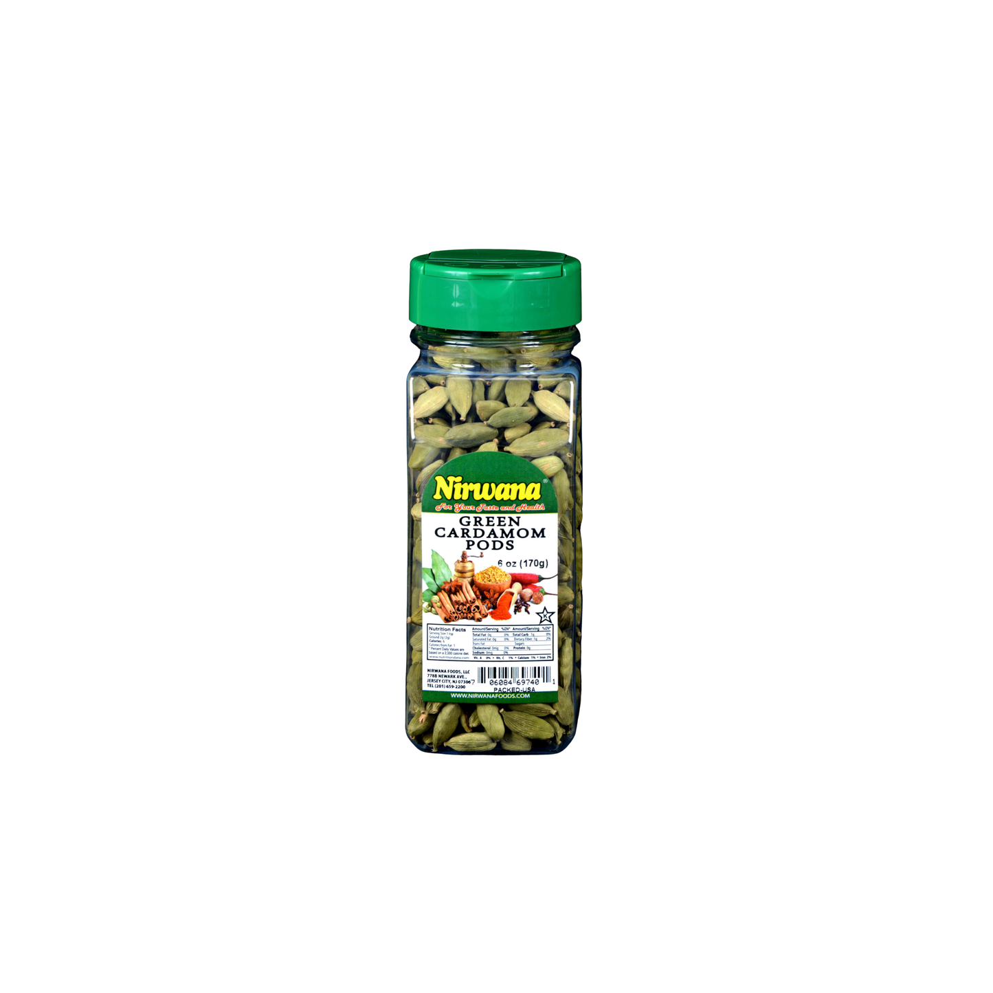 Nirwana Premium Green Cardamom Pods – 6oz Small Jar | Fresh, Aromatic Spice for Chai, Curries & Baking