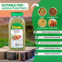 Nirwana Fennel Seeds – 13 oz Medium Jar | Premium Whole Seeds for Cooking & Spice Blends