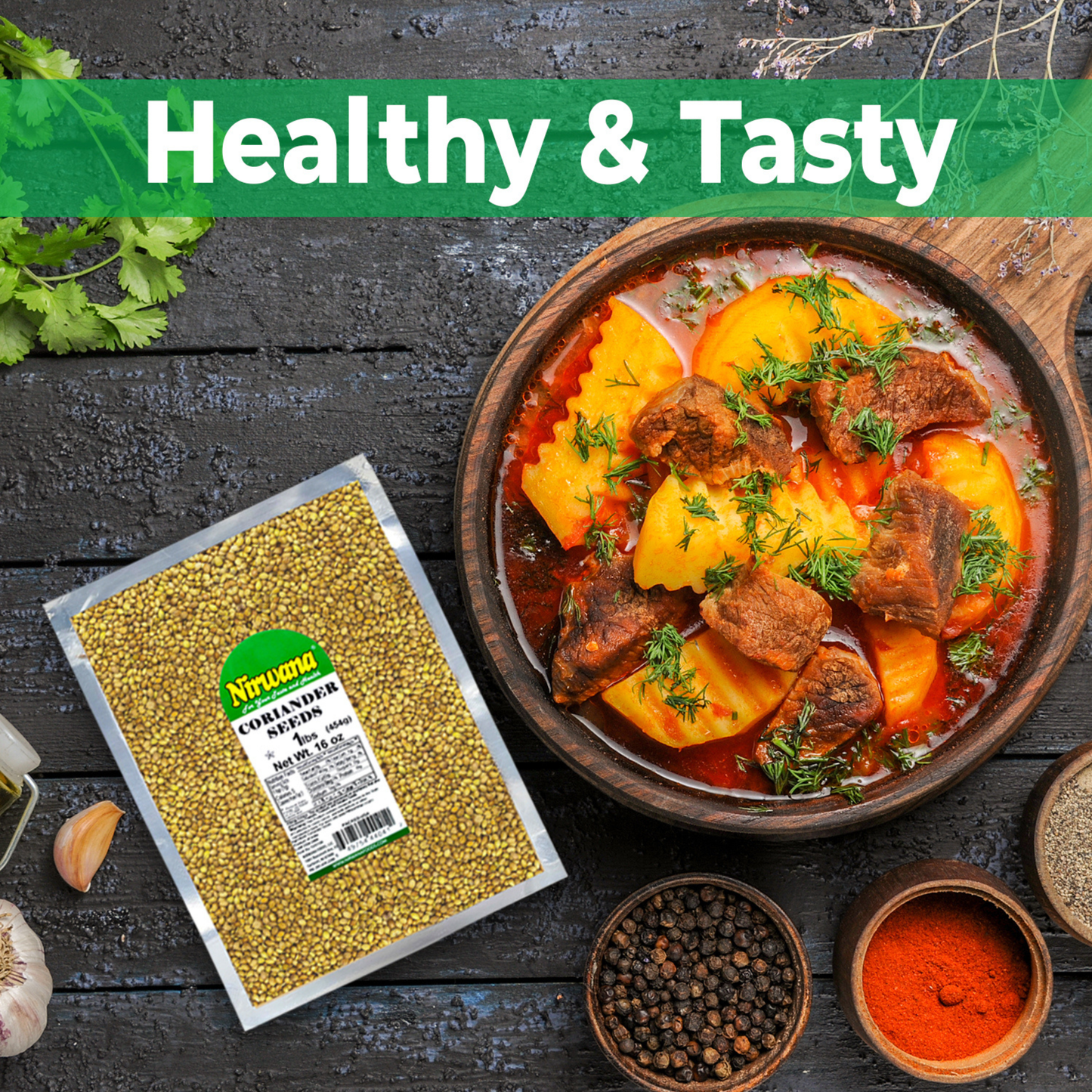 Nirwana Coriander Seeds – 16oz / 1lb Pouch | Premium Whole Coriander for Cooking & Spice Blends