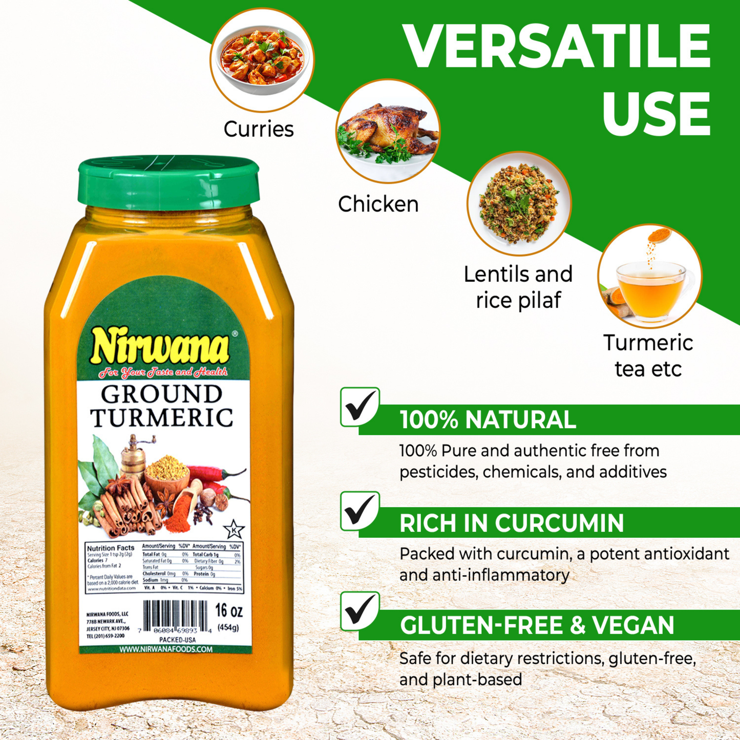 Nirwana Turmeric Powder – 16oz (Medium Jar) | Premium Ground Turmeric for Cooking & Wellness