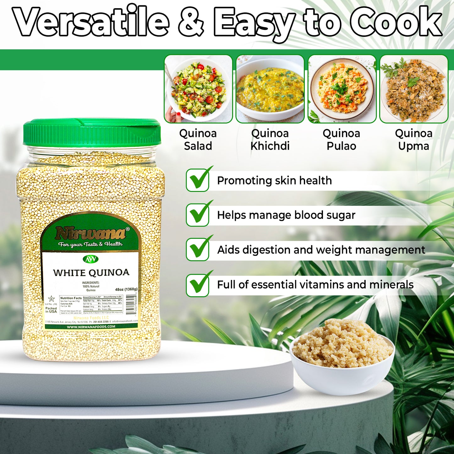 Nirwana White Quinoa Seeds – 3 lb Large Jar | Nutritious High-Protein Superfood