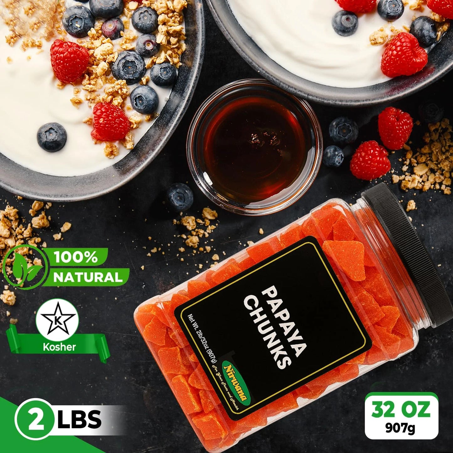 Nirwana Papaya Chunks – Large Jar (1.75 lbs) | Premium Dried Papaya