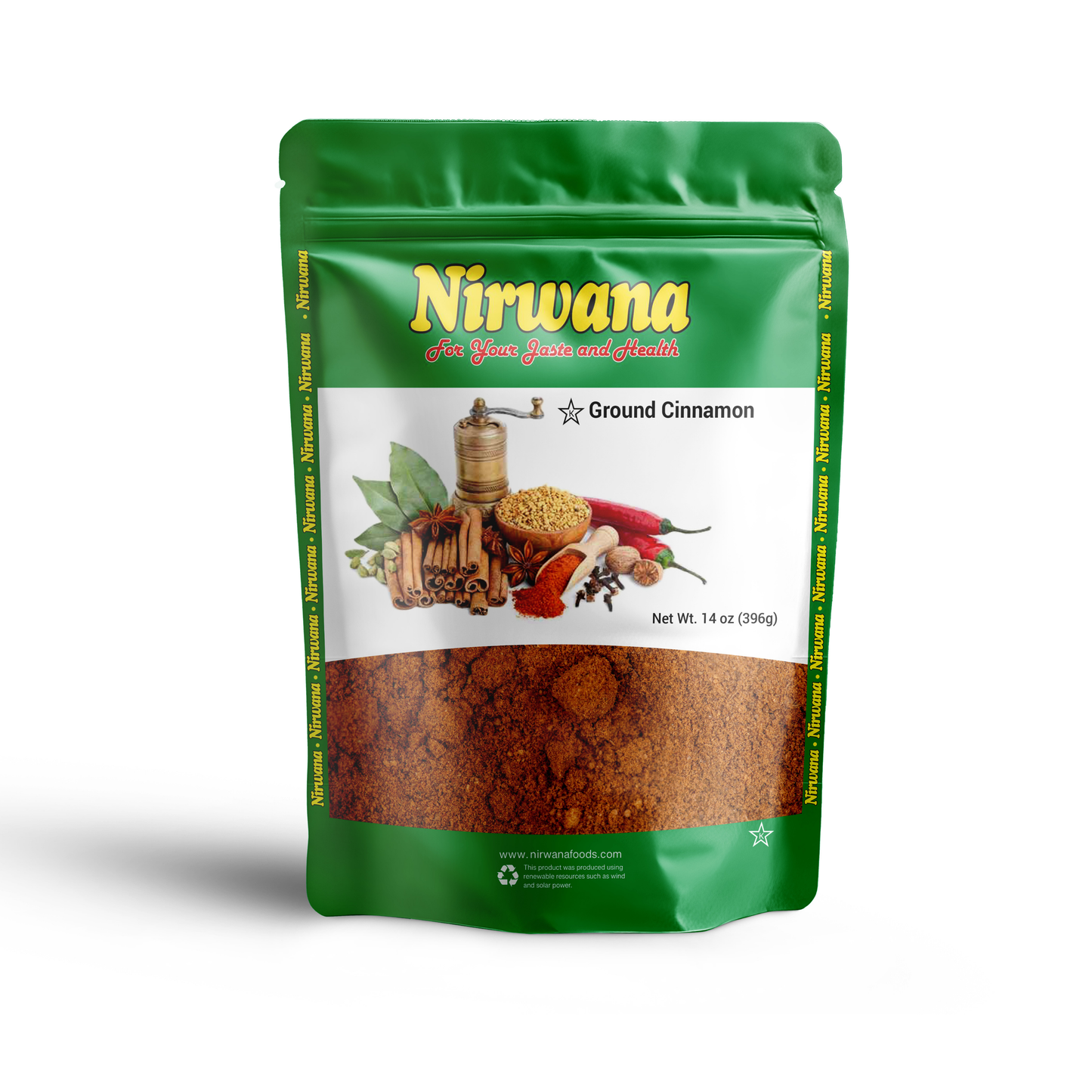 Nirwana Ground Cinnamon 14 oz – Premium Warm & Sweet Cinnamon Powder, Perfect for Baking, Beverages, Curries & Spice Blends, Resealable Stand-Up Pouch, All-Natural Gourmet Seasoning, Kosher Certified
